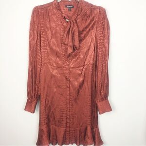 EXPRESS | Snake Print Rust Orange Button Front Tie Neck Dress Women’s Size Small